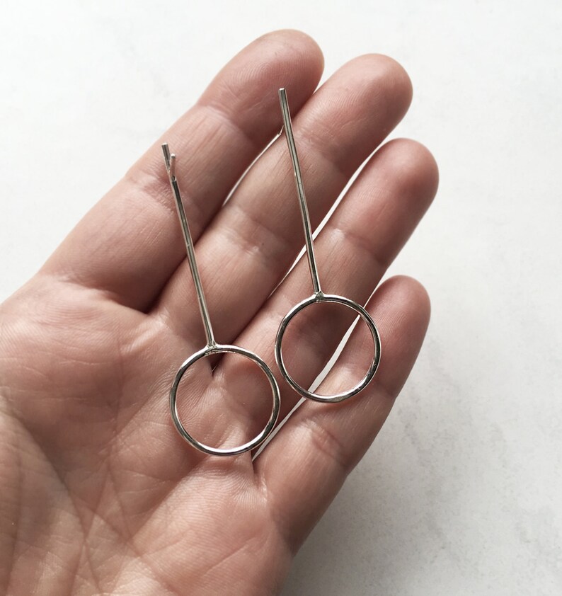 Simple Circle Earrings Minimalist Silver Earrings Long Silver Earrings Circle Silver Stud Earrings