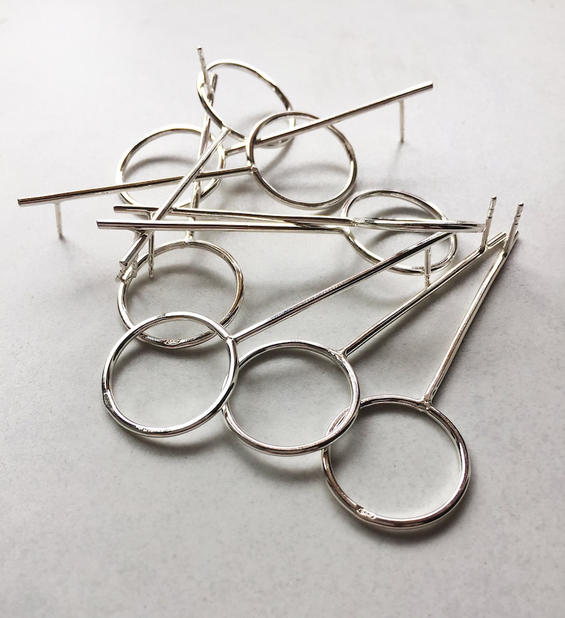 Simple Circle Earrings Minimalist Silver Earrings Long Silver Earrings Circle Silver Stud Earrings