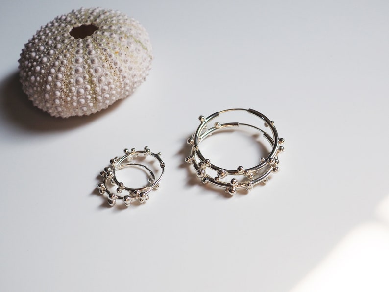 Small Silver Hoop Earrings, Flower Hoop Earrings, Post Earrings, Mini Pollen Earrings image 6