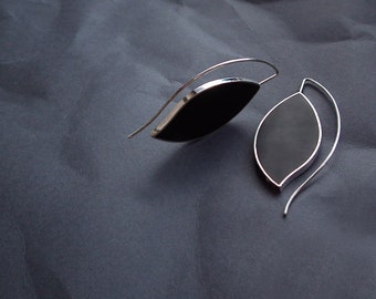 Big Silver Earrings, Long Silver Earrings, Resin Silver Earrings, Dangle Earring, Leaf Earrings