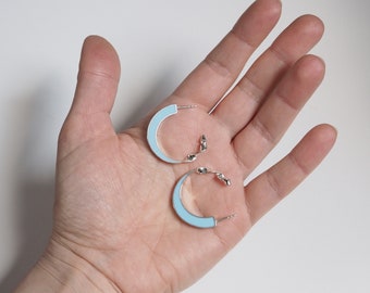 Silver Hoops, Resin Hoops, Ribbon Earrings, Resin Hoop Earrings, Blue Circle Earrings, Twist Earrings, Contemporary Design