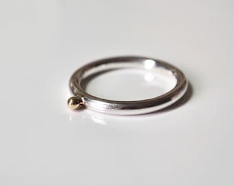 Minimalist Sterling Silver Ring with 14K Gold Dot Accent