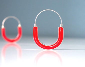 Orecchini a cerchio in resina rossa - Gioielli in argento sterling fatti a mano