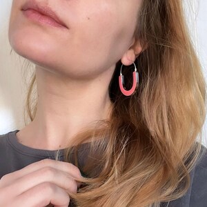 Big Silver Earrings, Big Hoop Earrings, Sterling Silver Earrings, Big Statement Silver Resin Earrings, Pink Earrings, Pink Jewellery image 2