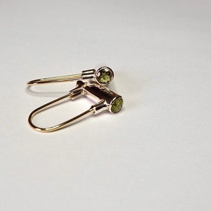 Silver Solid Gold Tube Cylinder Peridot Earrings image 5