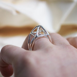 Sterling Silver Ring, Gem Silver Ring, Architecture Ring, Silver Structure Ring image 3