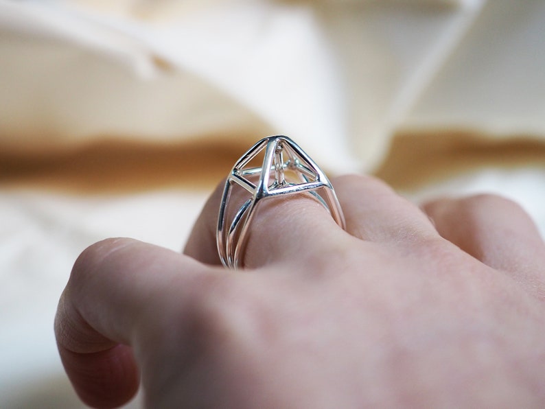 Sterling Silver Ring, Gem Silver Ring, Architecture Ring, Silver Structure Ring image 3