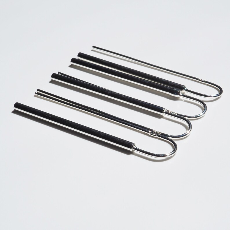 Pendientes minimalistas de tubo de plata de ley: Joyería colgante geométrica imagen 6