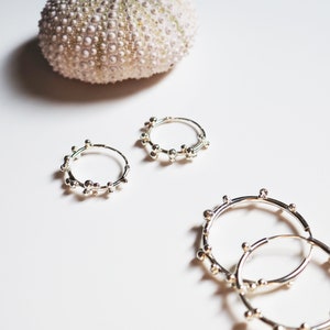 Small Silver Hoop Earrings, Flower Hoop Earrings, Post Earrings, Mini Pollen Earrings image 5