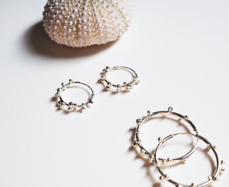 Small Silver Hoop Earrings, Flower Hoop Earrings, Post Earrings, Mini Pollen Earrings image 5