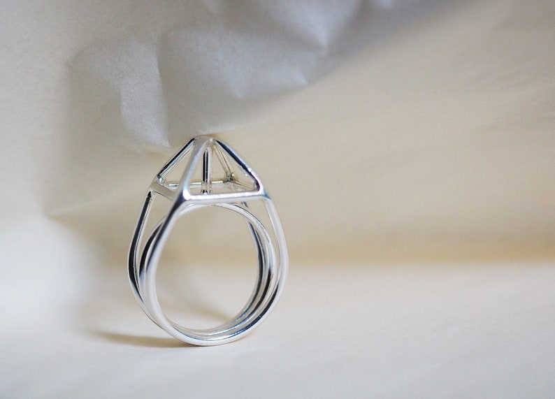 Sterling Silver Ring, Gem Silver Ring, Architecture Ring, Silver Structure Ring image 2