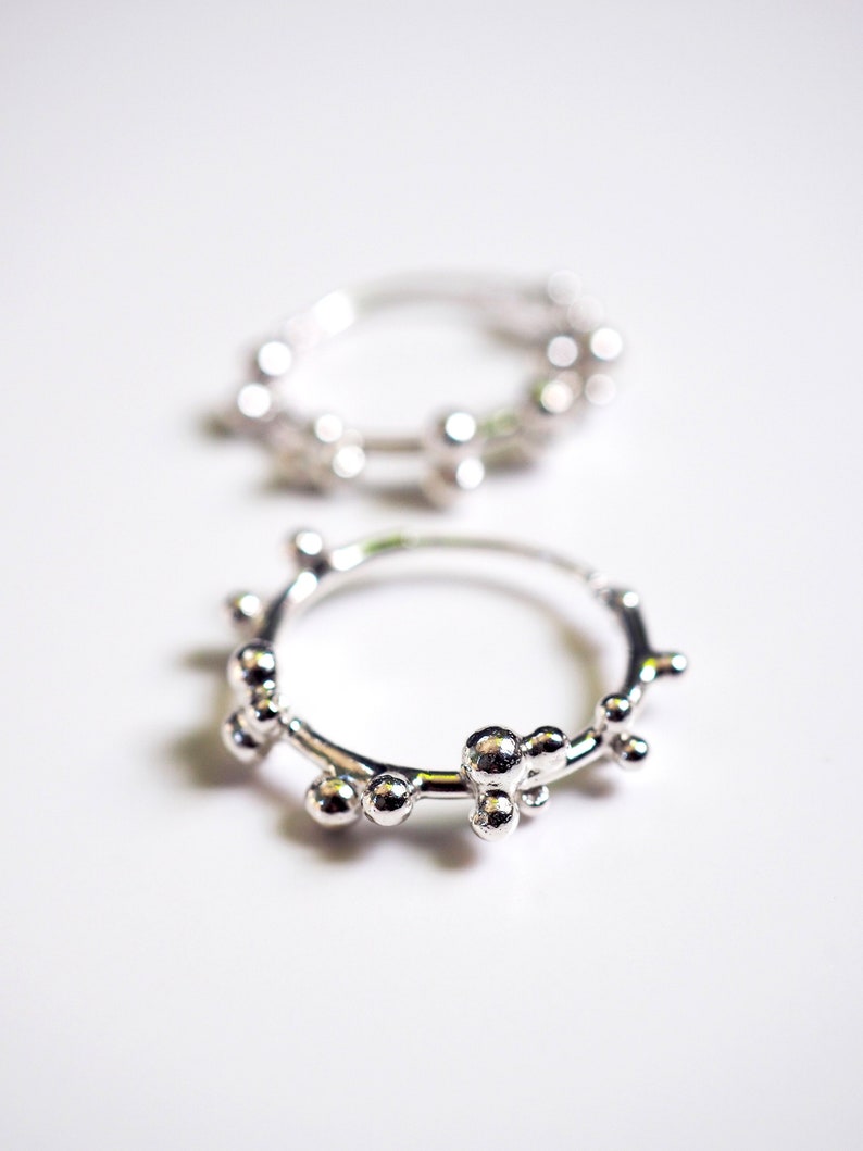 Small Silver Hoop Earrings, Flower Hoop Earrings, Post Earrings, Mini Pollen Earrings image 1