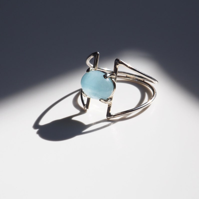 Silver Aquamarine Gemstone Ring, Minimalist Silver Ring, Statement Ring, Gemstone Ring, March Birthstone image 3