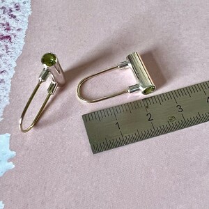 Silver Solid Gold Tube Cylinder Peridot Earrings image 6