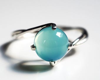 Anello in argento sterling con calcedonio "blu mare" - Misura US 9
