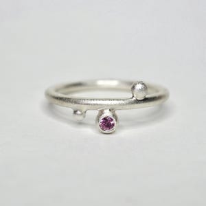 Minimalist Pink Sapphire Sterling Silver Ring - September Birthstone