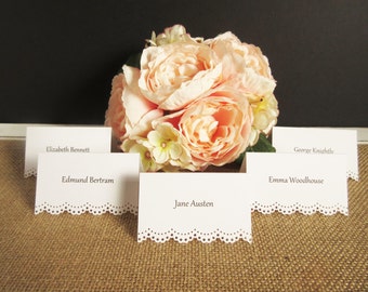 CUSTOM PRINTED Wedding Escort Cards - Mini Place Cards - Eyelet Scallop - Tent Place Card - Reception Seating Cards - Modern Calligraphy