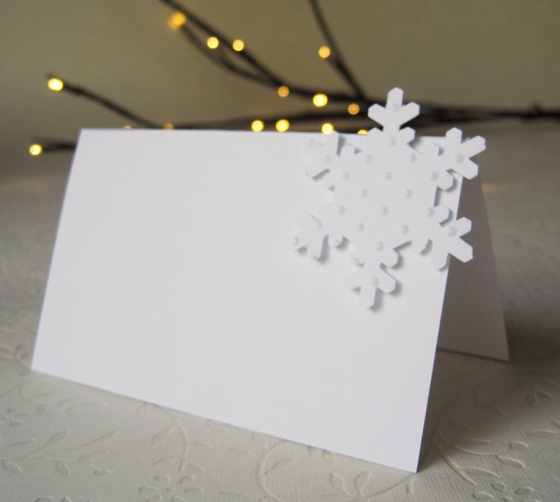 Winter Snowflake Blank Place Cards Ivory or White, Wedding Place Card