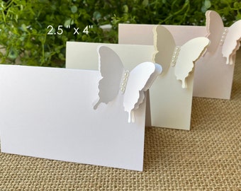 Pearl Butterfly Place Cards - Double Butterfly, Blank Tent Style, Modern Calligraphy/ Shower/ Dinner, Reception/ Event Place Card