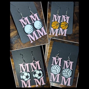 Sports Mom Earrings 3D Printed – Golf, Volleyball, Soccer, or Basketball