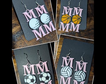 Sports Mom Earrings 3D Printed – Golf, Volleyball, Soccer, or Basketball