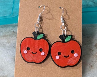 3D Printed Apple Dangle Earrings: Teacher Gift, Fall Jewelry