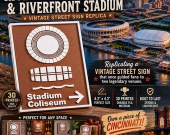 Vintage Replica 3D Printed Riverfront Coliseum & Riverfront Stadium Street Sign | Cincinnati Memorabilia | Man Cave Decor | Retro Sign