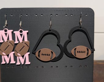 Football Earrings, Football Mom Earrings,Heart football jewelry, Game Day Accessories, Sports Gift for Mom, 3D print