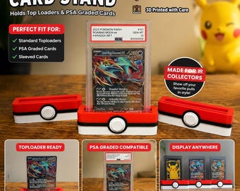 Pokeball Themed 3D Printed Card Stand – Dual Slot for Standard Top Loaders & PSA Graded Cards