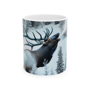 Majestic Elk Ceramic Mug | Nature Lover Gift, Coffee Cup, Wildlife Design, Perfect for Camping, Christmas, and Birthdays
