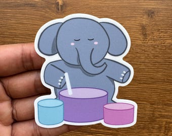 Meditating elephant sticker – Flora Buttercup, kawaii elephant, meditation sticker, animal sticker, singing bowls