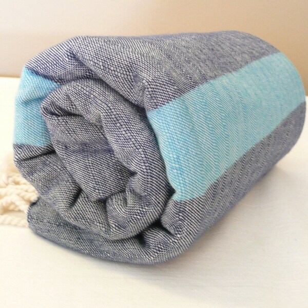 Turkish Bath Towel...PESHTEMAL(303) DARK BLUE-TURQUOISE