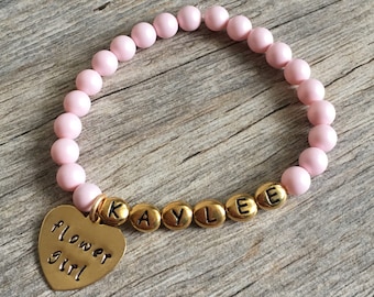 flower girl bracelet personalized, flower girl gift ideas, flower girl pearl bracelet, flower girl presents, gifts for flower girl