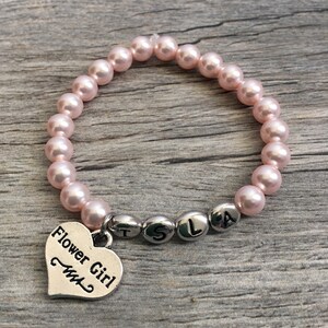 Personalized flower girl bracelet ,children&#39;s personalized pearl bracelet, flower girl gift , flower girl jewelry, wedding jewelry for kids