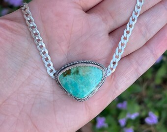 Handmade Sterling Silver Hubei Bamboo Mountain Turquoise Choker Necklace, Gift for Her, Western Boho Cowgirl Jewelry,Silversmith Made in USA