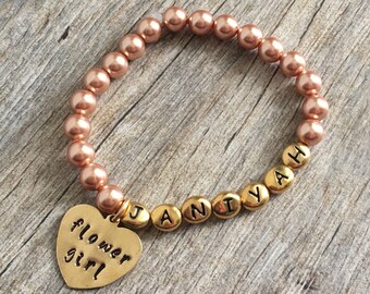 Personalized flower girl pearl bracelet, flower girl, jewelry, flower girl gift, flower girl bracelet, flower girl wedding, gift, pearls