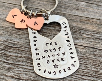 Personalized Nanny Gift, Handstamped Keychain Christmas Birthday Babysitter Gift, Teacher Mentor Appreciation, Best Nanny Ever Thank You