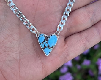 Handmade Sterling Silver Golden Hills Turquoise Heart Choker Necklace, Gift for Her, Western Boho Cowgirl Jewelry, Silversmith