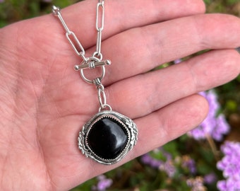 Handmade Sterling Silver Black Onyx Wayfinder Necklace, Gift for Her, Western Boho Cowgirl Jewelry, Silversmith, Metalsmith