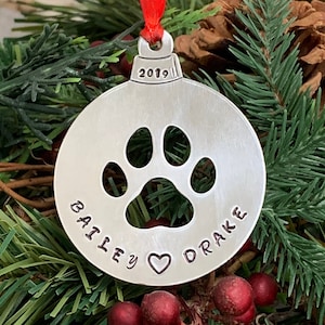 Personalized Pet Christmas Ornament, Custom Paw Print, Pet Memorial