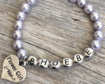 Personalized Flower Girl Pearl Bracelet, Children's Wedding Jewelry