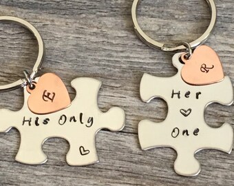 Her One His Only, Couples Keychains, Puzzle Keychains, Gift for Him, Gift for her, His Hers Keychains, Anniversary gift, Valentines Day gift