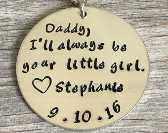 Personalized Father of The Bride Keychain, Daddy Little Girl, Hand Stamped Wedding Gift