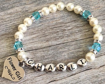 Personalized flower girl bracelet, will you be my flower girl proposal gift, bonus daughter children's wedding jewelry, jr bridesmaid