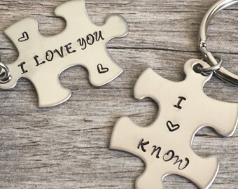 Te amo, lo sé. Regalo para parejas. Llavero con forma de pieza de rompecabezas. Para él y para ella.