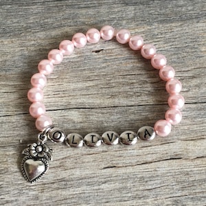 Personalized Girl Bracelet, Flower Girl Bracelet, Pearl Bracelet, Flower Girl Jewelry, Little Girl Bracelet, Kids Jewelry, Gift for Children