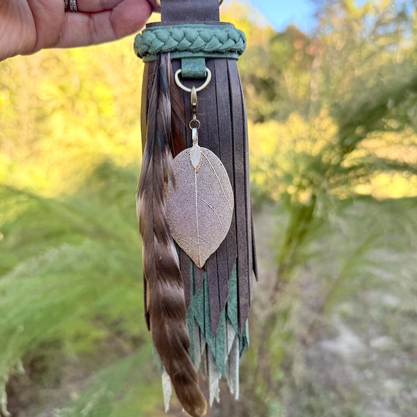 Handmade Leather Tassel with Interchangeable Bag Charm Clip