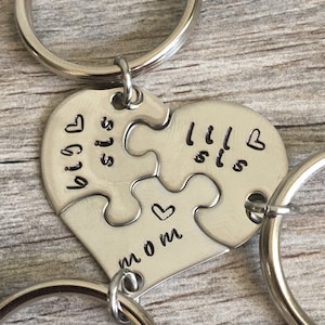 Gift For Mom, Gifts For Mom From Daughters, Mothers Day Gift, Personalized Mom Gift, Hand Stamped heart puzzle piece key chain set, mom image 6