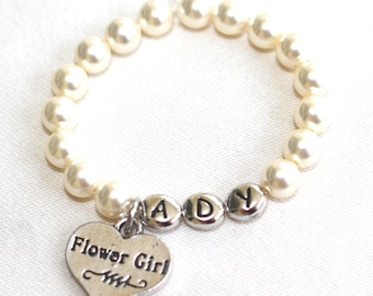 Personalized flower girl pearl bracelet, flower girl, jewelry, flower girl gift, flower girl bracelet, flower girl wedding, gift, pearls