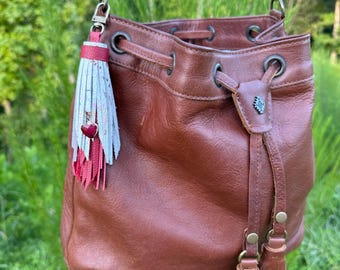 Handmade Red Floral Leather Tassel: Purse Accessory Keychain